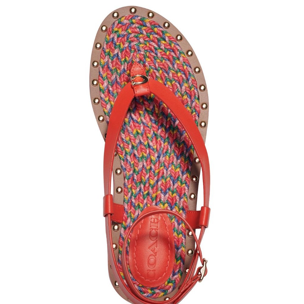 COACH Gracey Leather Red Orange Sandal Size 7 NEW WITH BOX - Picture 3 of 12
